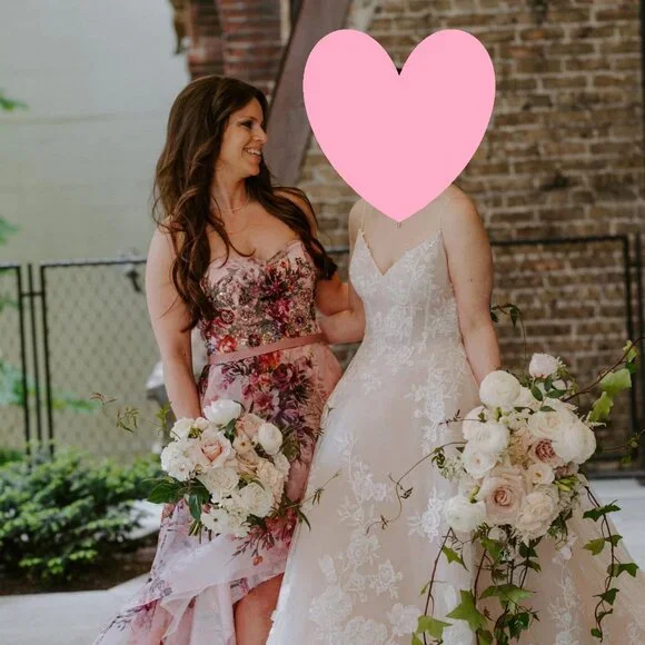 STUNNING Marchesa Notte Pink Floral Print Organza High-Low Gown Size 8 - Picture 2 of 10